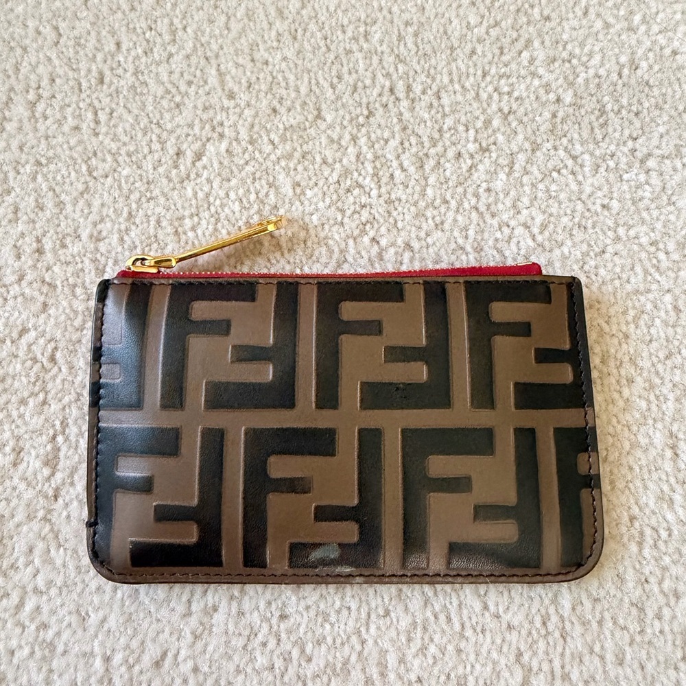 Fendi Lth Logo Card Holder with Zip Compartment